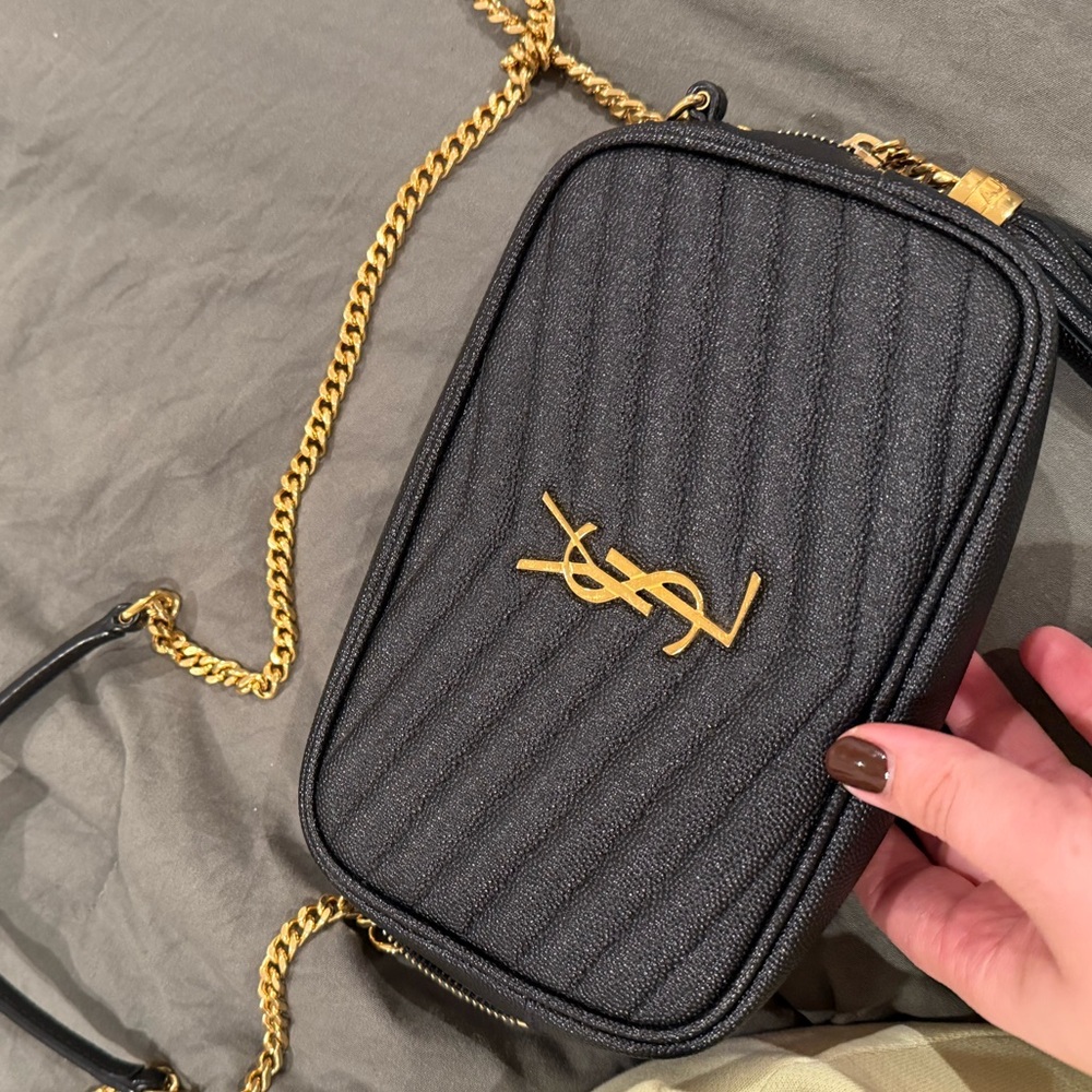 Lou Mini YSL Camera Bag in Smooth Quilted Leather